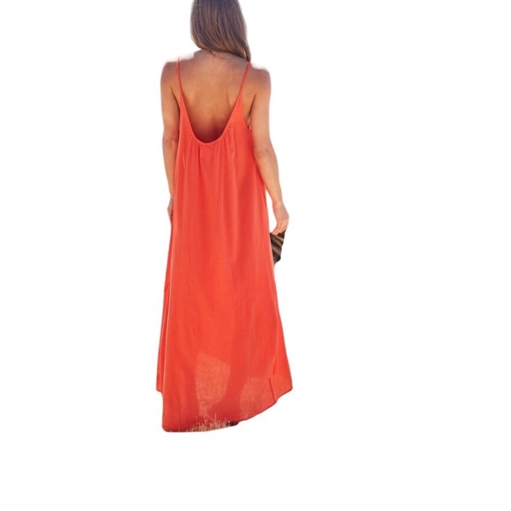 Universal Thread solid boho Coral Maxi Dress cotton gauze strappy size X-LARGE - Picture 3 of 5